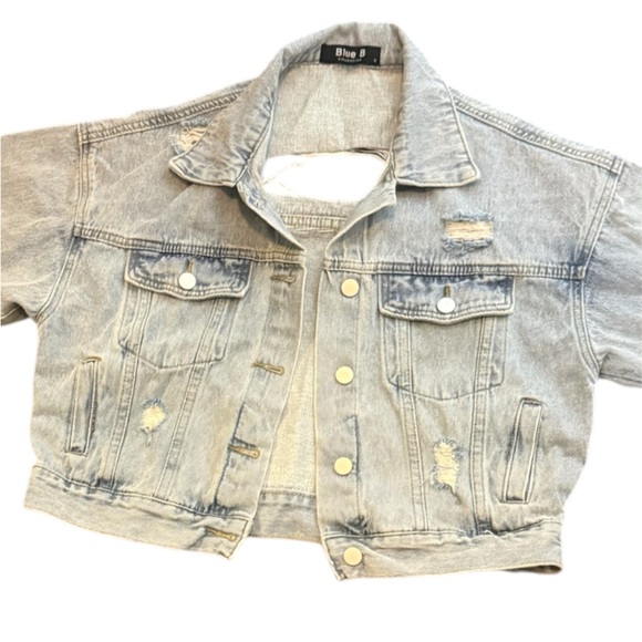 Jean Jacket Faith Blue Distressed Jean Jacket with bling - Picture 3 of 3